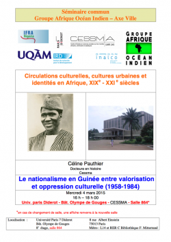 Séminaire commun Groupe AOI et Axe Ville <br> Circulations culturelles, cultures urbaines et identités en Afrique au XIXè et XXIè siècles