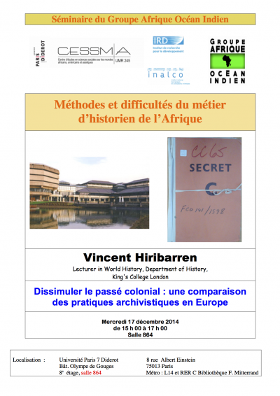 Séminaire du Groupe Afrique Océan Indien <br> Méthodes et difficultés du métier d'historien de l'Afrique