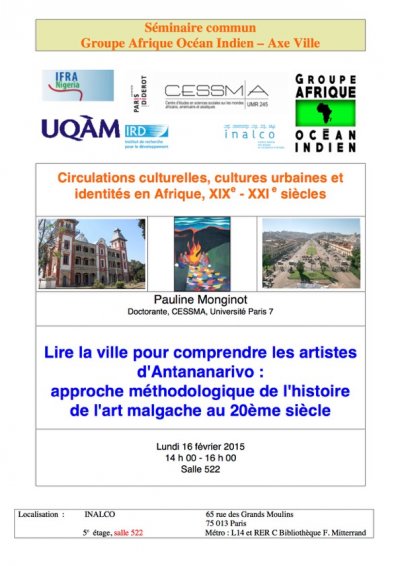Séminaire Groupe Afrique Océan Indien et Axe Ville <br> Circulations culturelles, cultures urbaines et identités en Afrique au XIXè et XXIè siècles