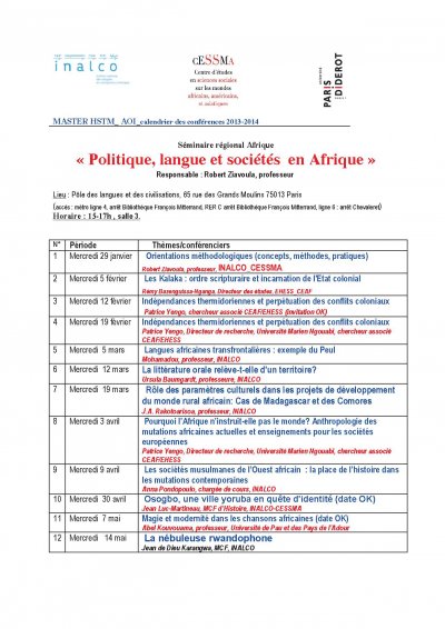 Séminaire "Politique, langue et sociétés en Afrique"